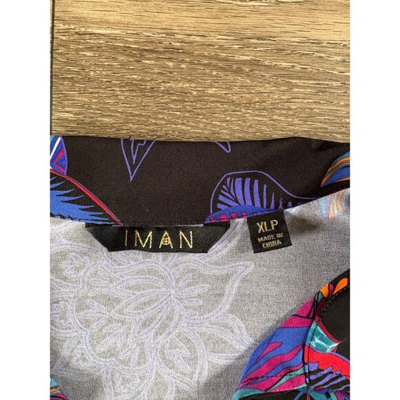 IMAN CASUAL BLACK FLORAL TIE FRONT CROPPED TOP LONG SLEEVE COLLARED WOMENS XLP - Picture 8 of 9